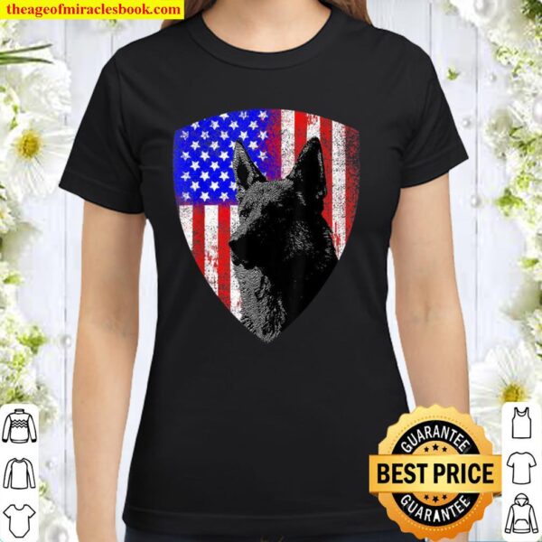Patriotic German Shepherd American Flag Service Dog Classic Women T-Shirt