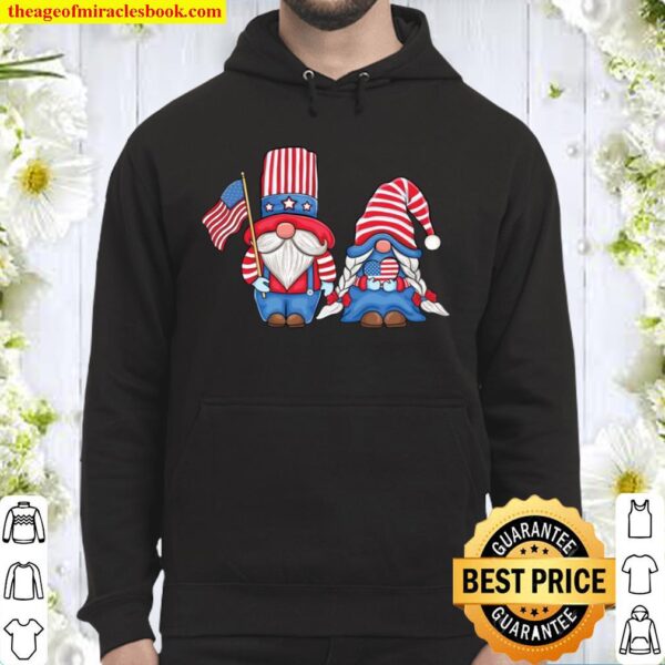 Patriotic Gnomes couple Love USA 4th of July American Flag Hoodie