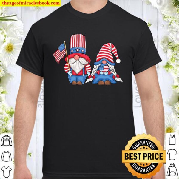 Patriotic Gnomes couple Love USA 4th of July American Flag Shirt