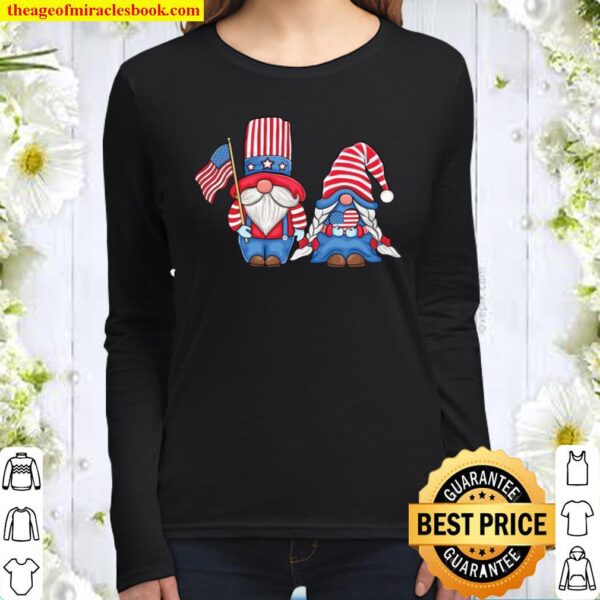 Patriotic Gnomes couple Love USA 4th of July American Flag Women Long Sleeved