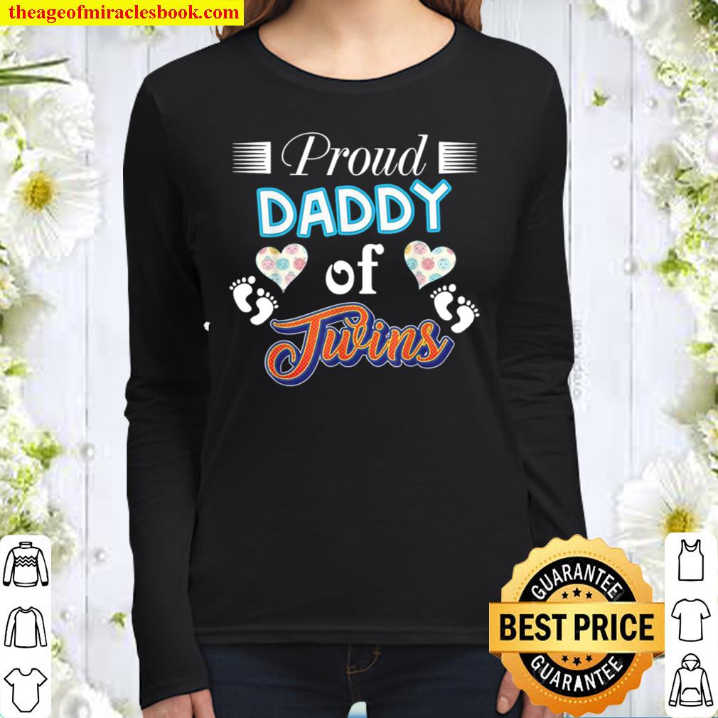 Proud Daddy Of Twins Father Day Heart Footprint Dad Daddy Women Long Sleeved