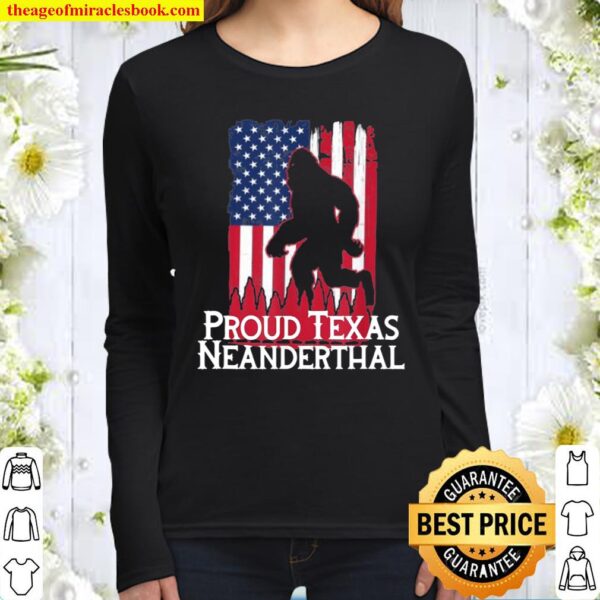 Proud Texas American Neanderthal US Flag Women Long Sleeved