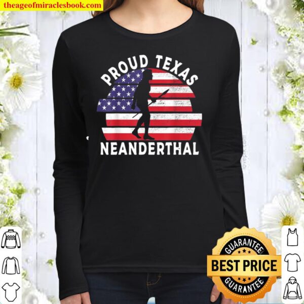 Proud Texas Neanderthal Vintage USA Flag Women Long Sleeved