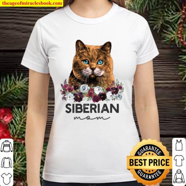 Red Siberian Cat Mom Floral Classic Women T-Shirt
