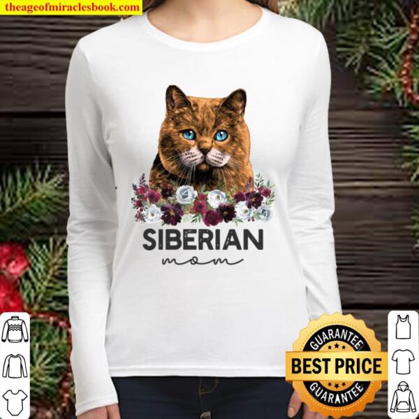 Red Siberian Cat Mom Floral Women Long Sleeved