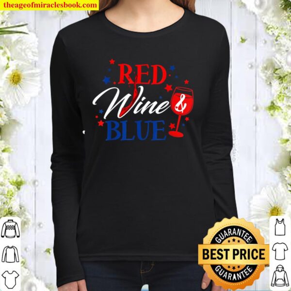 Red Wine And Blue 4th Of July Independence Day Women Long Sleeved