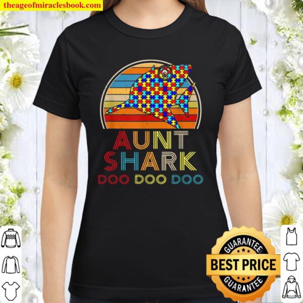 Retro Vintage Aunt Shark Autism Awareness Classic Women T-Shirt