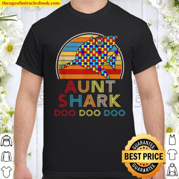 Retro Vintage Aunt Shark Autism Awareness Shirt