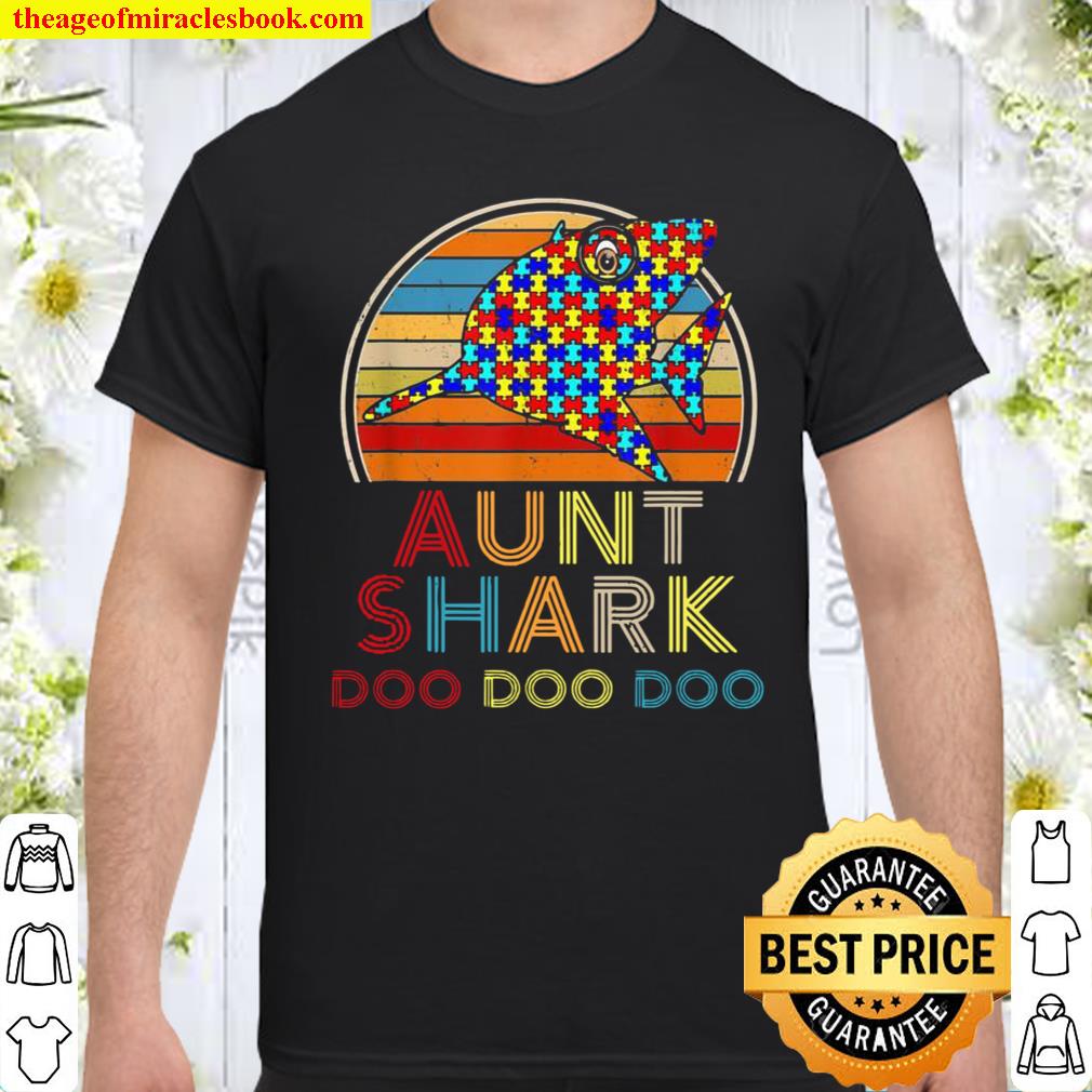 Retro Vintage Aunt Shark Autism Awareness Shirt, hoodie, tank top, sweater