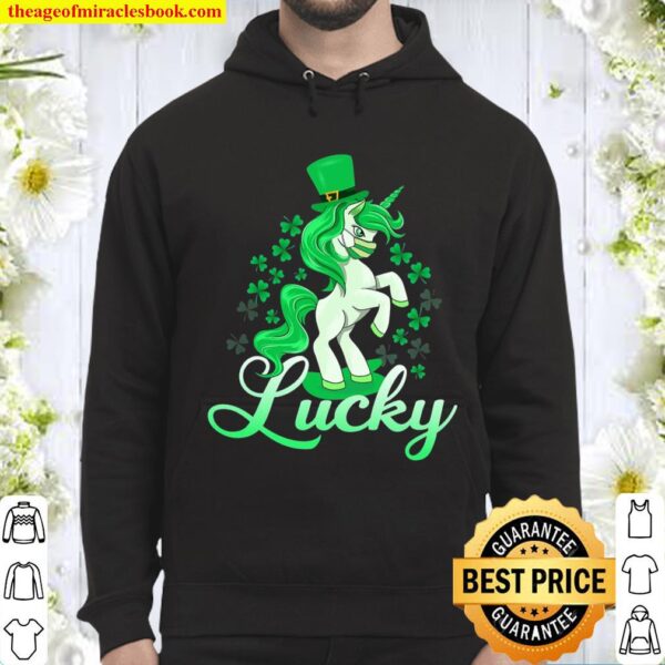 St.Patrick’s Day Girls Lucky Unicorn Shamrock Wearing Mask Hoodie