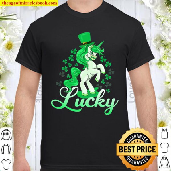 St.Patrick’s Day Girls Lucky Unicorn Shamrock Wearing Mask Shirt