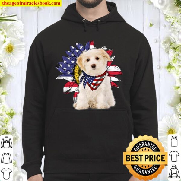 Sunflower American Flag Bichon Frise Dogs Owners Hoodie