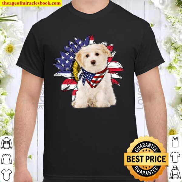 Sunflower American Flag Bichon Frise Dogs Owners Shirt