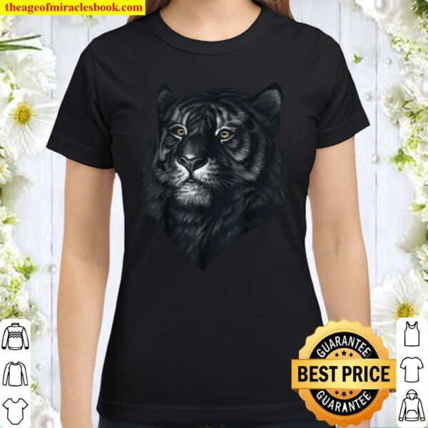 Tiger Lover Head Portrait black background Theme Wild Animal Classic Women T-Shirt