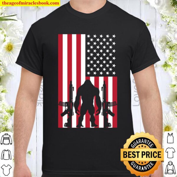 US Flag Guns Sasquatch America 2nd Amendment Cryptid Bigfoot Shirt
