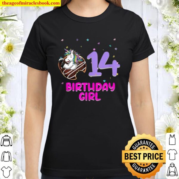 Unicorn Donut 14th Birthday Girl Love 14 Years Old Classic Women T-Shirt