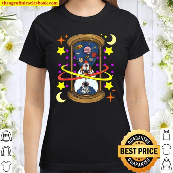 Unique Rocketship Spaceman Galaxy Hourglass Timer in Space Classic Women T-Shirt