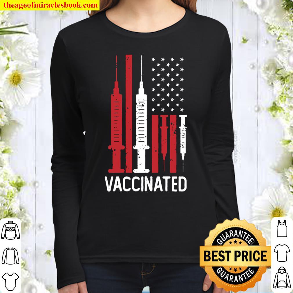 Vaccinated American Flag Injection Patriotism Nurse Medic Women Long Sleeved