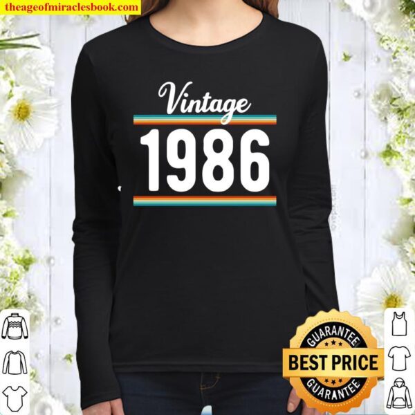 Vintage 1986 Birthday Shirt Happy 35th Birthday Women Long Sleeved