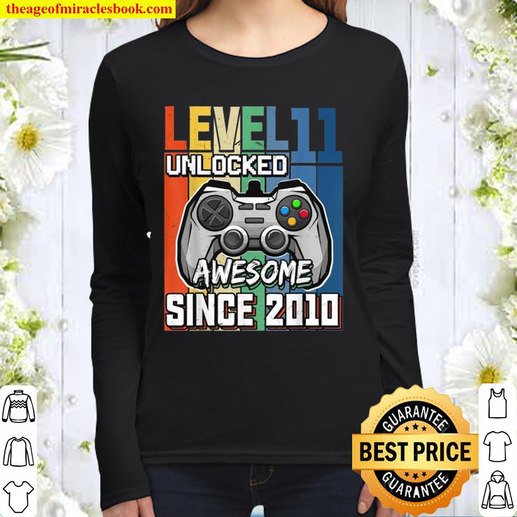 Vintage 2010 Level 11 Unlocked Video Game 11 Years Old Women Long Sleeved