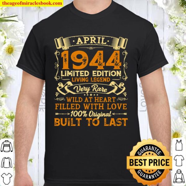 Vintage 77th Birthday April 1944 Shirt 77 Years Old Gift Shirt