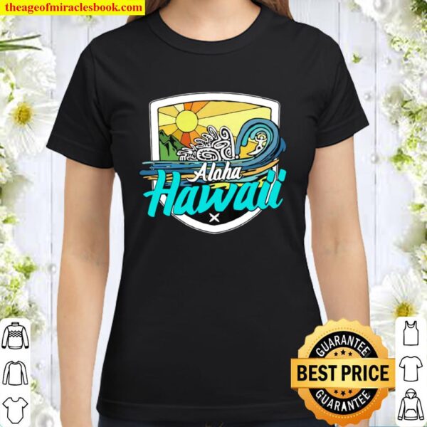 Vintage Aloha Hawaii Sonnenuntergang Strand, Pipeline, Oahu, Langarmsh Classic Women T-Shirt
