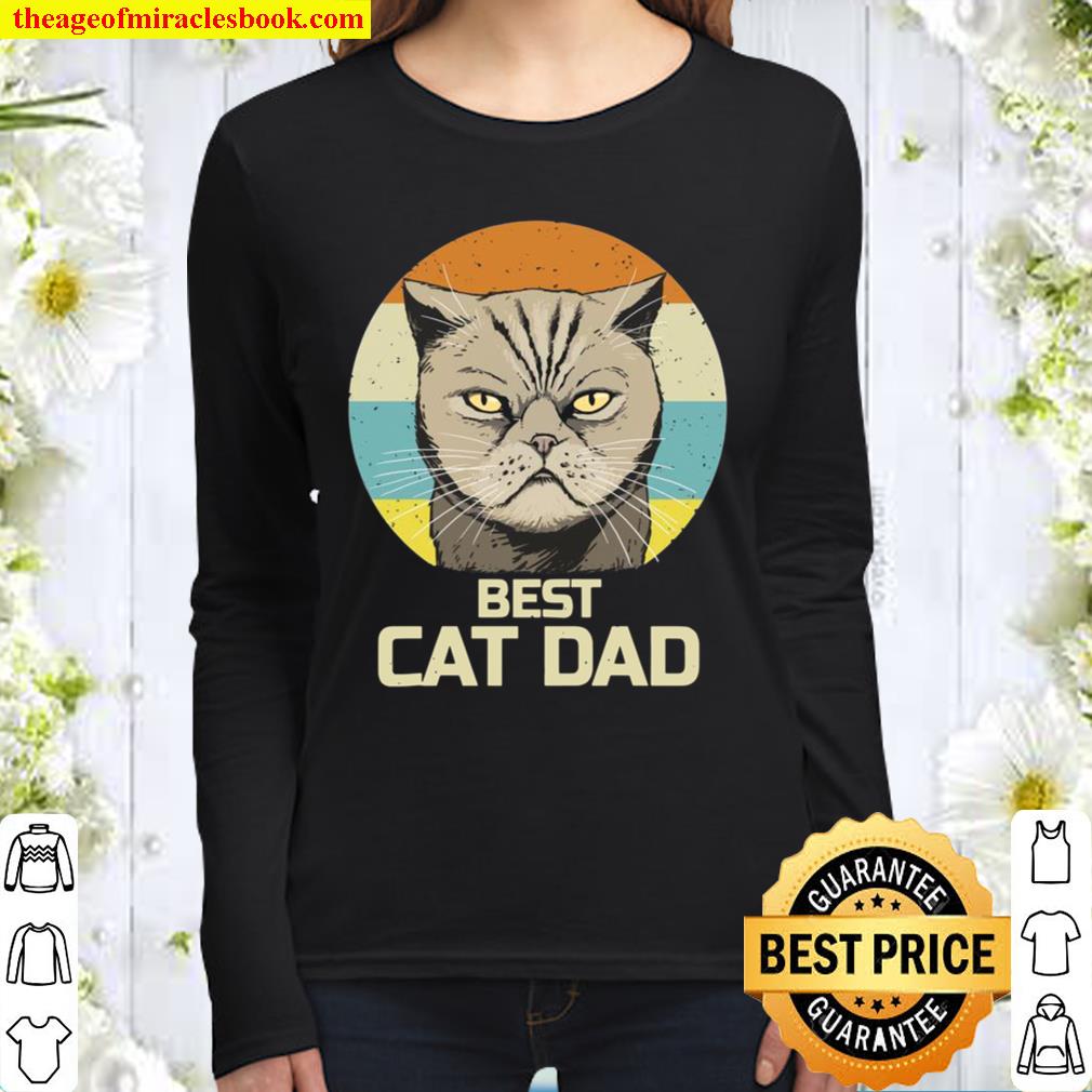 Vintage Best Cat Dad’s Fathers Day Women Long Sleeved