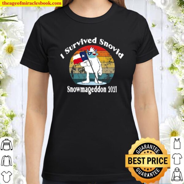 Vintage I Survived Snovid Snowmageddon 2021 Gift Texas Flag Classic Women T-Shirt