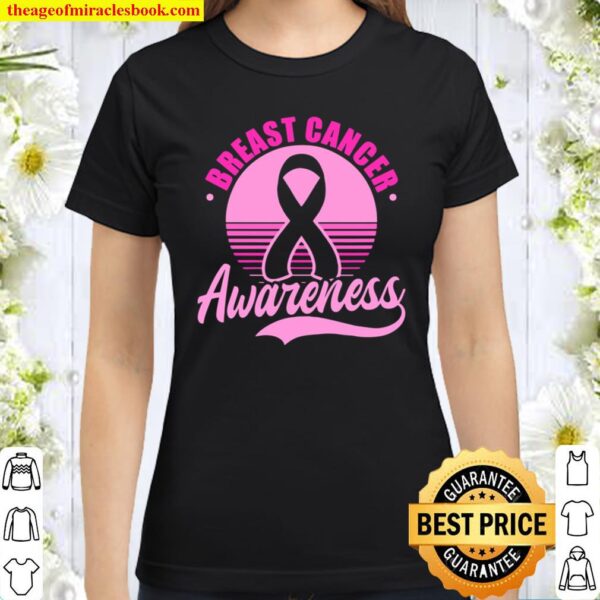 Vintage Retro Sunset Design Breast Cancer Awareness Classic Women T-Shirt