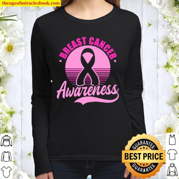 Vintage Retro Sunset Design Breast Cancer Awareness Women Long Sleeved
