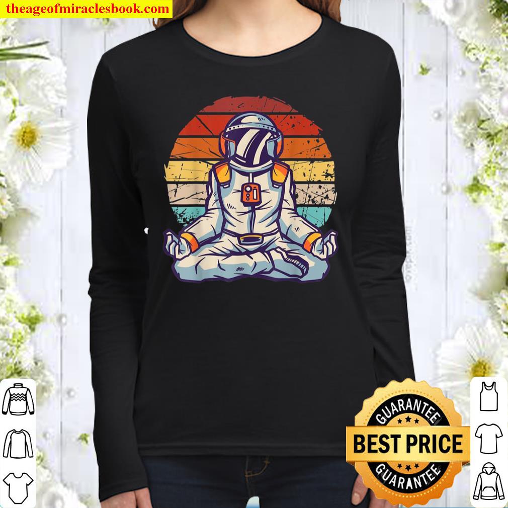Vintage astronaut in a meditation, space yoga Women Long Sleeved