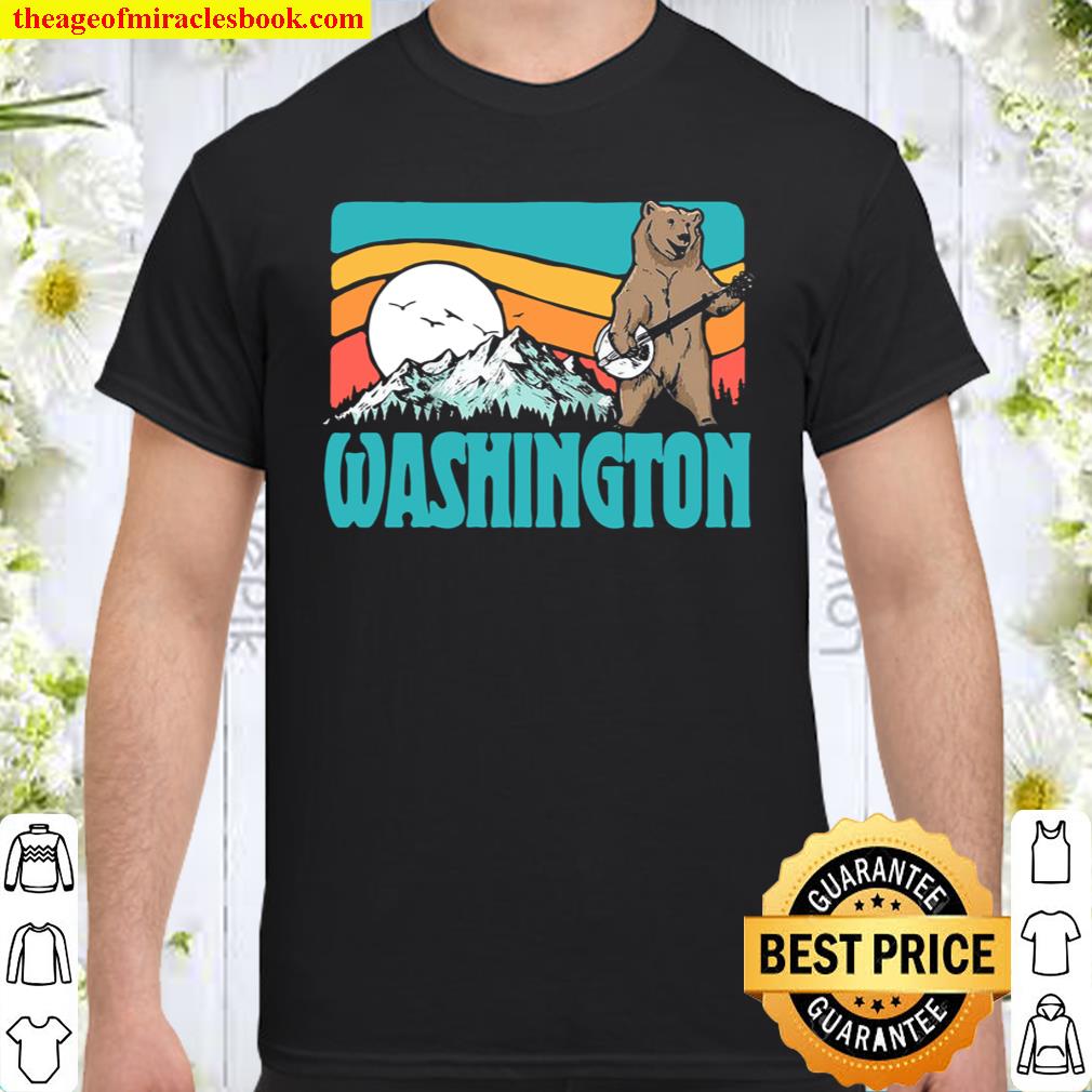Washington Pnw Mountains Bluegrass Banjo Bear Vintage T-shirt