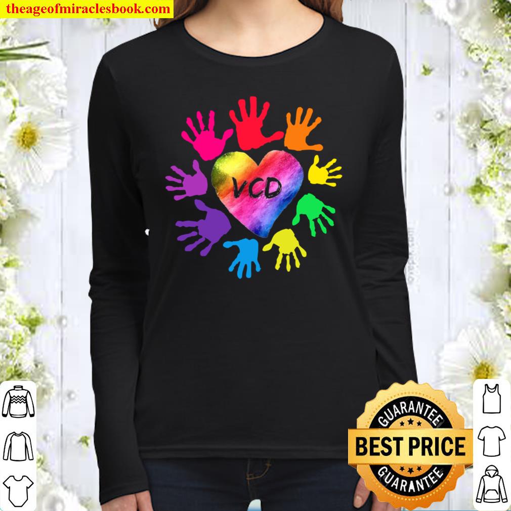 We Wear Rainbow Heart For Vocal Cord Dysfunction Awareness Women Long Sleeved