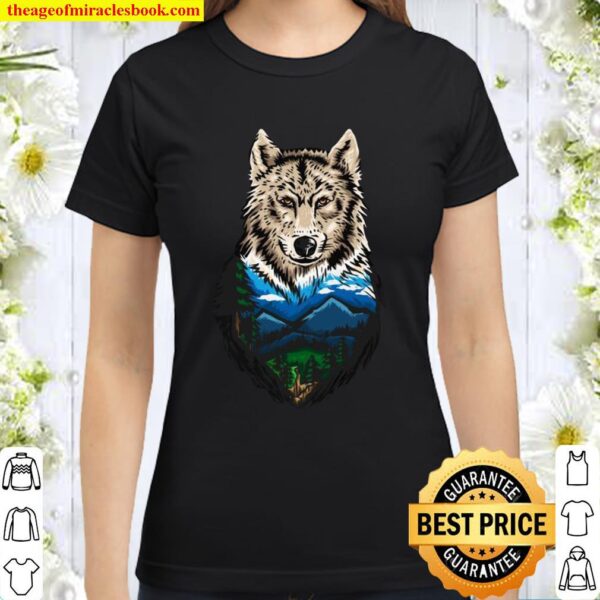 Wild Nature Wolf Wood Mountains Outdoors Carnivore Classic Women T-Shirt