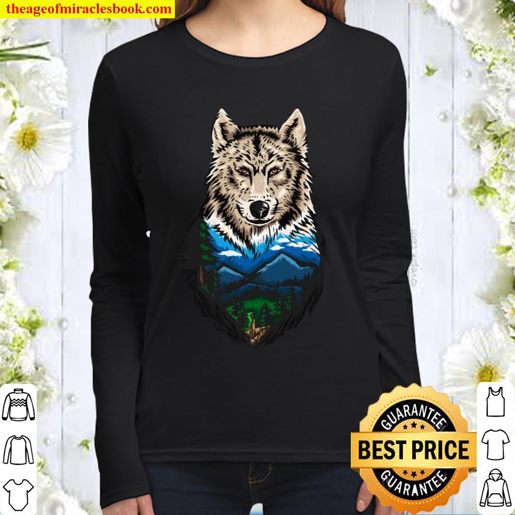 Wild Nature Wolf Wood Mountains Outdoors Carnivore Women Long Sleeved