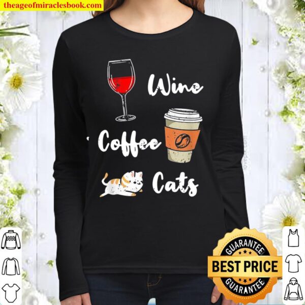 Wine Coffee Cats Vintage Women Long Sleeved
