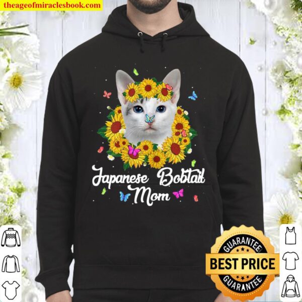 Womens Cute Japanese Bobtail Mom Sunflower Cat Mom Mother’s Day Hoodie