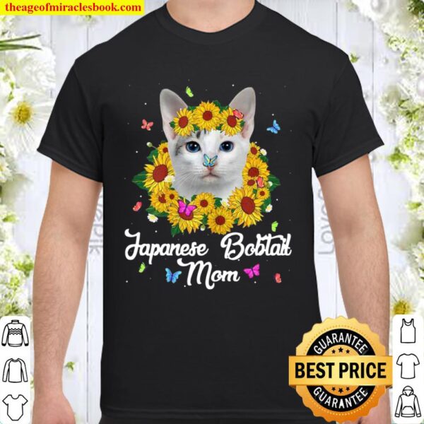 Womens Cute Japanese Bobtail Mom Sunflower Cat Mom Mother’s Day Shirt