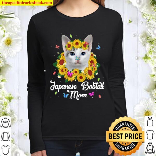 Womens Cute Japanese Bobtail Mom Sunflower Cat Mom Mother’s Day Women Long Sleeved