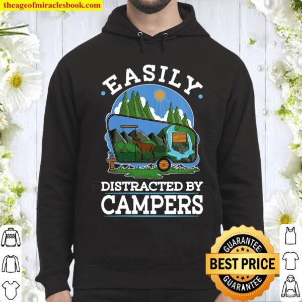Womens Easily Distracted By Campers RV Camping Traveling Hoodie