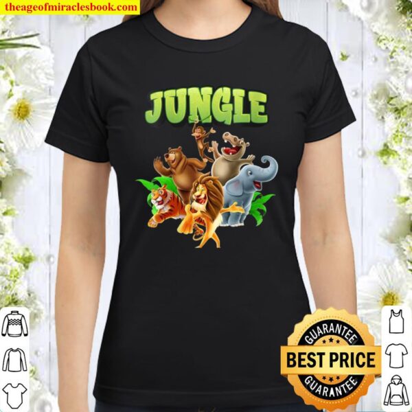 Womens Jungle Animation Kawaii Zoo Animals Design Classic Women T-Shirt
