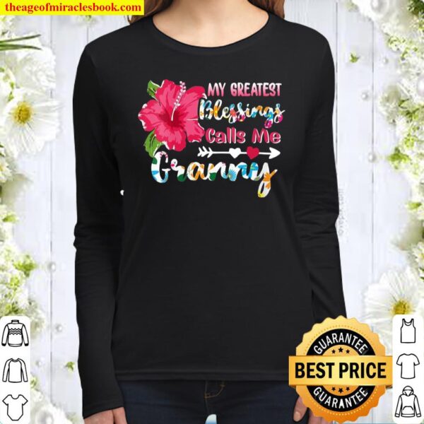 Womens My Greatest Blessings Call Me Granny Floral Heart Women Long Sleeved