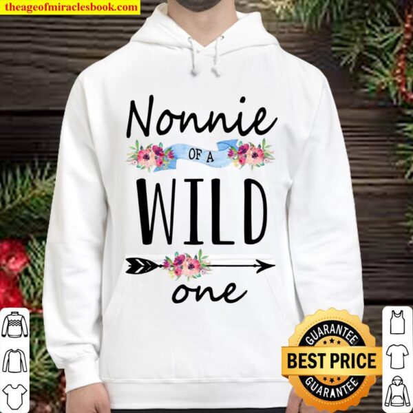 Womens Nonnie Of A Wild One 1St Birthday First Thing Nonnie Hoodie