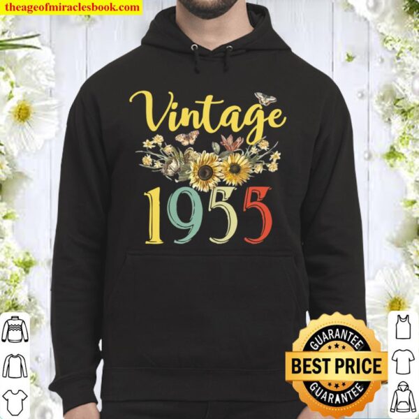 Womens Vintage 1955 Sunflower 66th Birthday Awesome Since 1955 Hoodie