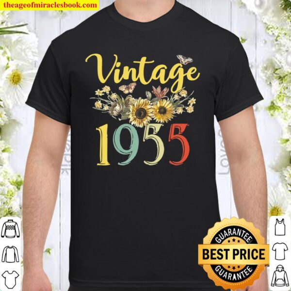 Womens Vintage 1955 Sunflower 66th Birthday Awesome Since 1955 Shirt