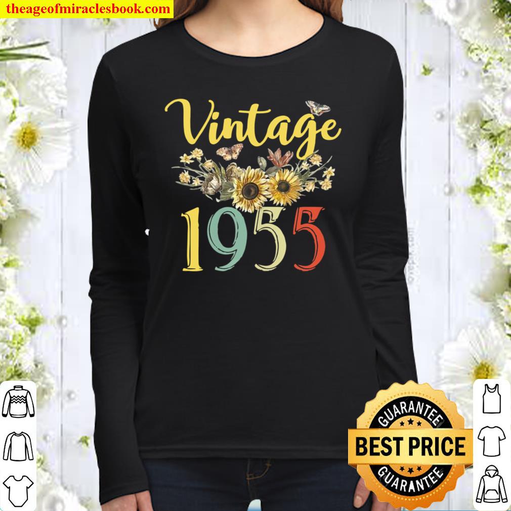 Womens Vintage 1955 Sunflower 66th Birthday Awesome Since 1955 Women Long Sleeved