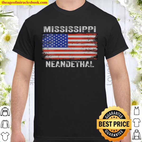 Womens Vintage American Flag Proud Mississippi Neanderthal Shirt