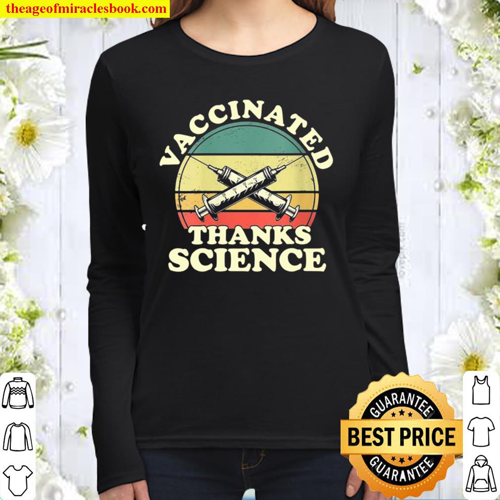 Womens Vintage Vaccinated Thanks Science retro Sunset Immunization Women Long Sleeved