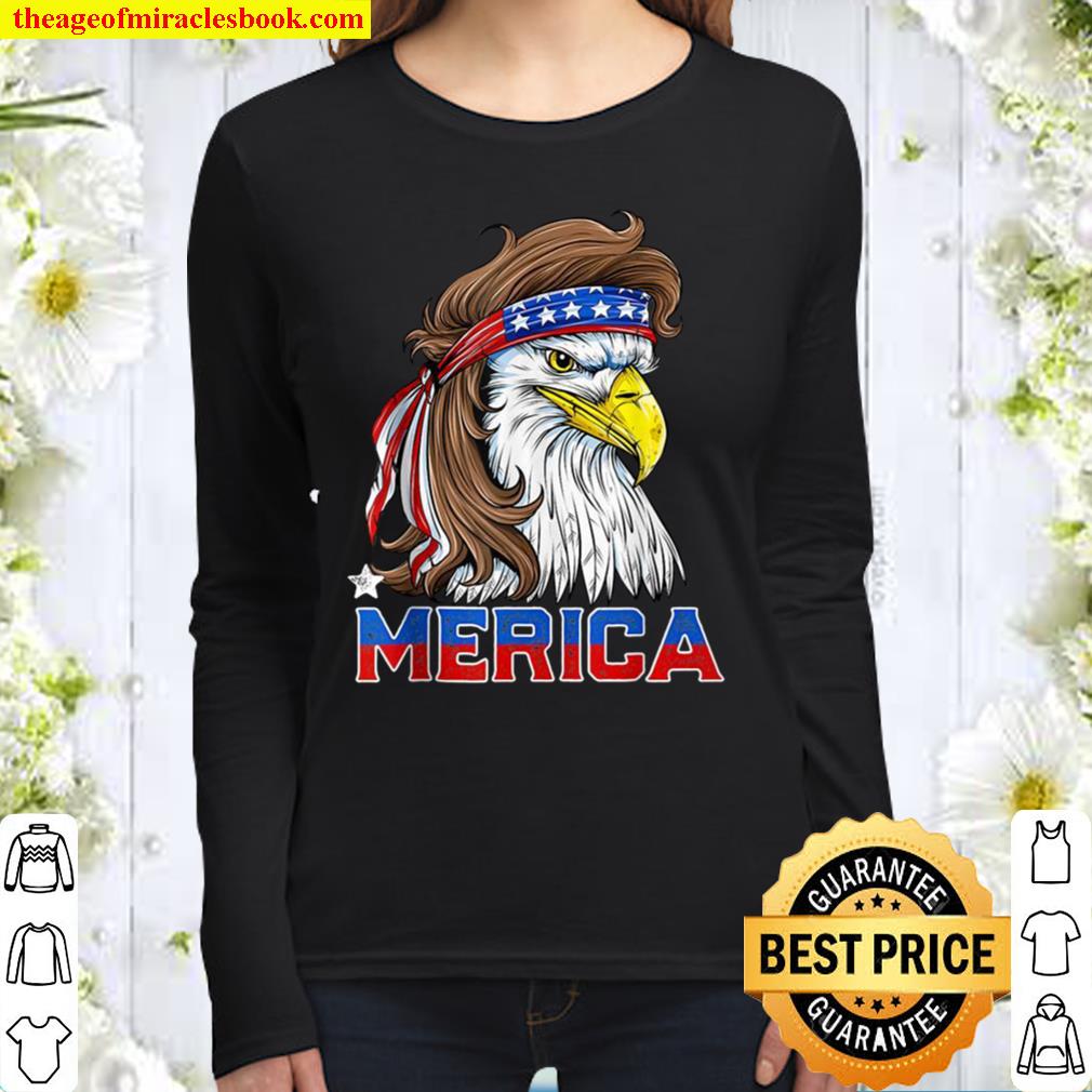 4th Of July Merica USA Flag Bald Eagle Patriotic Women Long Sleeved