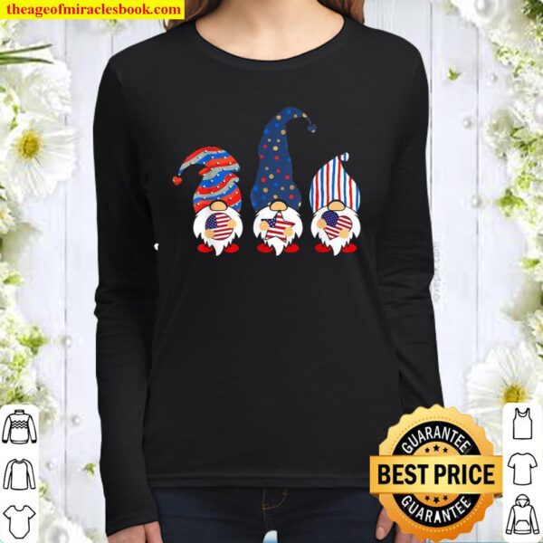 4th Of July Patriotic Gnomes Cute American USA Flag Women Long Sleeved